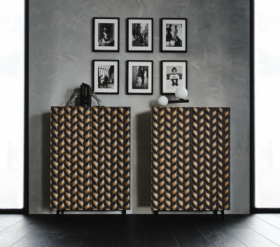 Modern Table Furniture Textured Doors Feature with Swirling, Practical Storage Cupboard Sideboard Collection