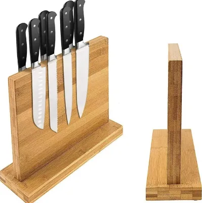 Bamboo Double Sided Magnetic Knife Block - Wooden Universal Knife Stand