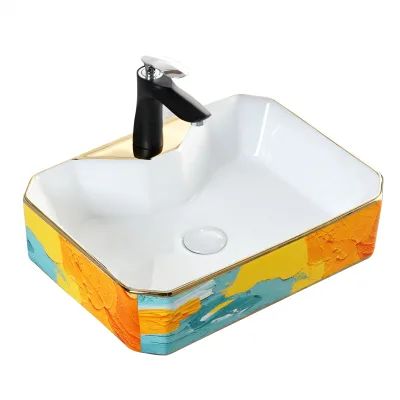 Wholesale Modern Electroplated Glossy Gold Ceramic Countertop Sink Scratch Resistant Finish Single Hole Mounting for Bathroom