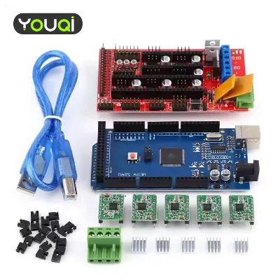 YouQi 3D Printer RAMPS 1.4 Controller MEGA2560 R3 A4988 With Heat Sink USB Cable