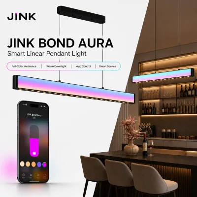 JINK Bond Aura App Controlled Full Color RGB Linear Pendant Light Warm Downlight Smart Scene Lighting for Dining Room Bar