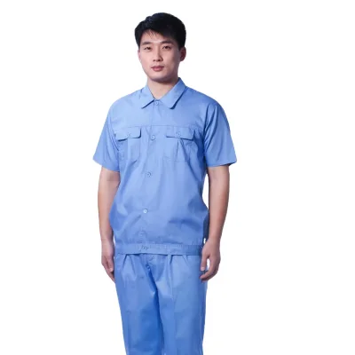 Customized Logo TC Mechanic Shirt Work Clothing Jacket and Pants Workwear Sets Short Sleeve Antistatic ESD Labor Uniforms