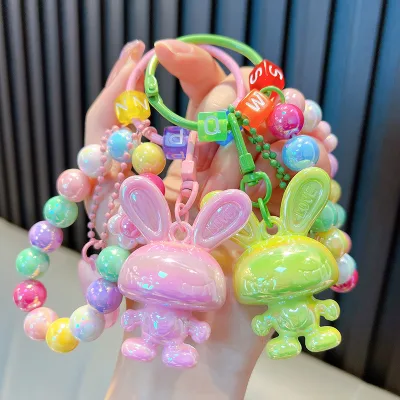 Promotional Keychain Bag Pendant Car Keyring New Electroplate Rabbit Dog Mouse Dolphin Keyholder with Color Bead Chain