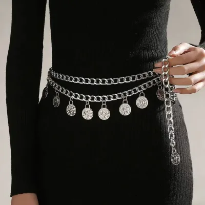 MOQ 3 Cross-border New Arrival European American Retro-Style Zinc Alloy Chain Waist Chain Pin Buckle-Stylish Versatile Belt