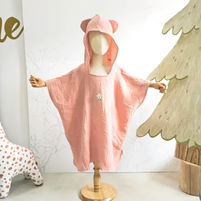 100% Organic Cotton Knitted Poncho Swaddles Blanket with Bear Ear Newborn Hooded Bath Towels for Boys Kids Absorbent Home Use