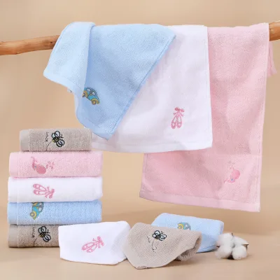 Soft Cotton Embroidered Cartoon Children's Towel Small Square Face Thickened and Water Absorbent for Kids