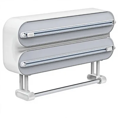 Double Aluminum Foil Plastic Wrap Organize Dispenser Cutter Magnetic Wall Mounted Paper Towel Holder Fridge Includes 1 Roll