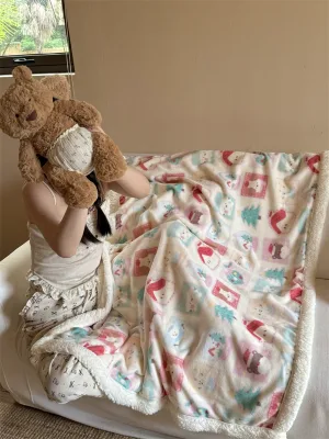 Soft Fluffy Warm Cozy Aesthetic Cream Tone Fair Isle Printed Milk Fleece Blanket, Comfortable Decorative Gift for Women Kids