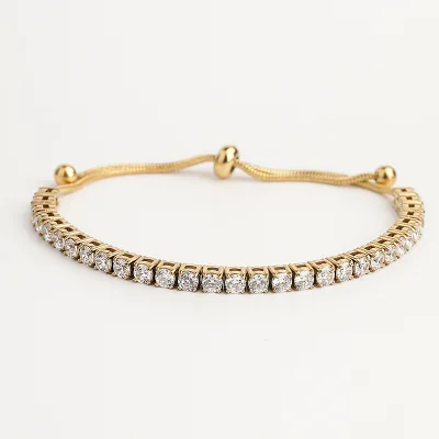 New Fashionable Zircon Stainless Steel Tennis Bracelet Preferred Round Anniversary Jewelry for Girls