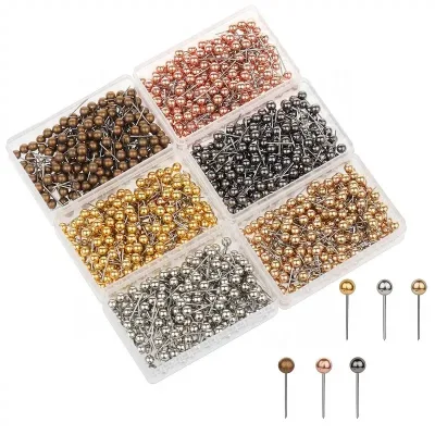 Office World Map Round Head Tacks Metallic Color Head Marking Push Pins