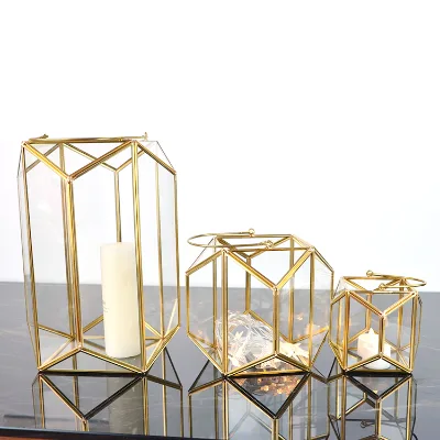 Geometric Metal Wedding Holder Set of 3 Three Floor Standing Lanterns for Candles