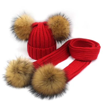 Autumn-Winter Kids Scarf Set Computer-Knitted Hat with Rolled Edge Striped Design Unisex Travel Warm 48-50cm Head Circumference