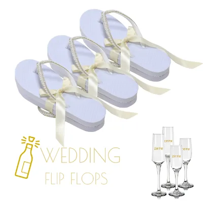 White Wedding Sandals Dancing Slippers Flip Flops for Wedding Reception Guests Wedding Flip Flops