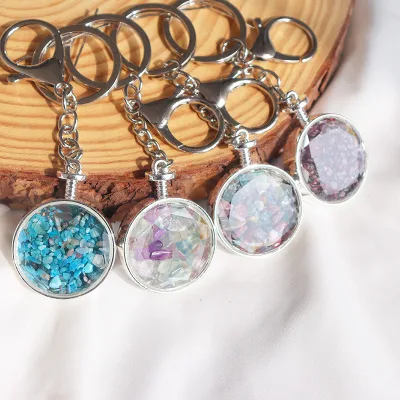 Natural Crystal Key Chain Aquamarine Garnet Crystal Key Chain Wishing Bottle Pendant Keychain