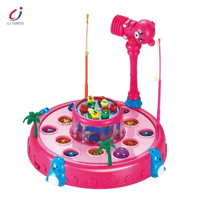 Chengji Rotate Fishing Game Toy Magnetic Rod Board Hammer Plate Electric Music Fishing Game Toy