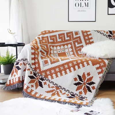 Nordic Folklore Snowflake Afghan Retro Geometric Jacquard Lap Wrap Bohemian Ethnic Woven Sofa Slipcover