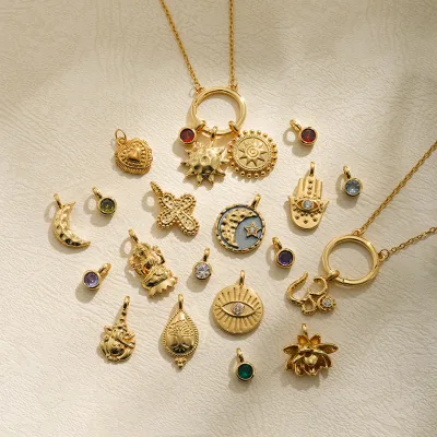 DIY Pendant Various Trendy Collection Birthstone Zircon Devil's Eye Charms Open the Round Clasp Necklace