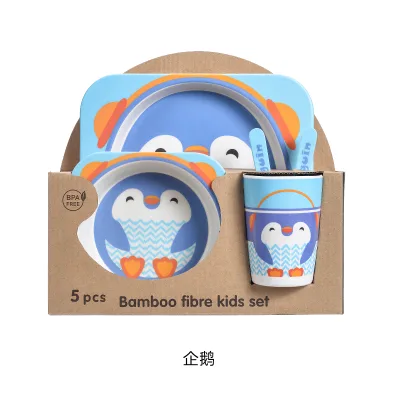Hot Sale Cute Design Non Slip Kids Bamboo Fiber Dinnerware Baby Feeding Bowl Set