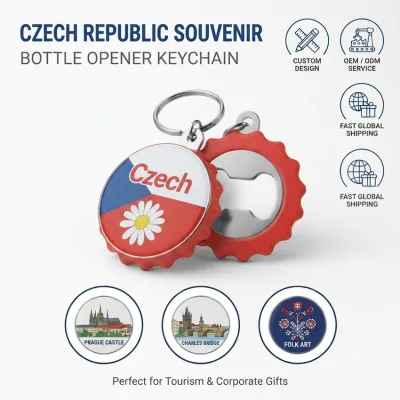 Wholesale Czech Prague Cesky Krumlov Karlovy Vary Kutna Hora Style Souvenir Bottle Opener Round Shape Keychain