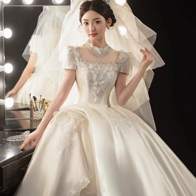 Bridal Wedding Dress Bridal Wedding Gown Satin Princess French Style Elegant Luxury