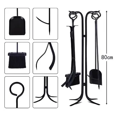 Fireplace Accessory Tools 5-Piece Indoor/Outdoor Fireplace Tool Set with Brush and Stand Accessory Kit
