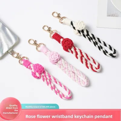 Original Handmade Knitted Phone Lanyard Valentine's Day Rose Flower Niche Phone Chain Camera Anti-Lost Wrist Strap Model K68689
