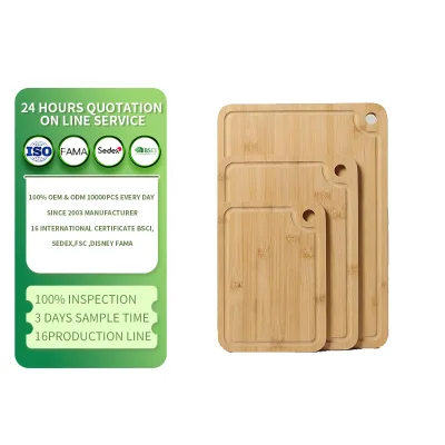 Wholesale 3pcs Bamboo Cutting Board Set With Side Handle Deep Juice Groove Kitchen Chopping Board