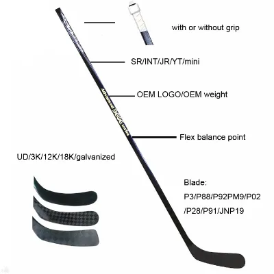 Customized Printing 18K Carbon Blade Woven Senior Hockey Stick