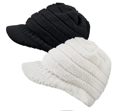 Winter with Brim Warm Double Knit Cuff Warm and Cozy Beanie Hat