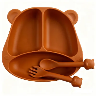 CHINFAI Custom Logo Unbreakable Silicone Baby Bowl, Bear Flower Design for Milk Cereal Food, Sturdy and Durable Construction