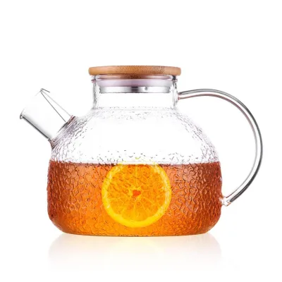 Heat Resistant Glass Teapot with Natural Bamboo Wood Lid and Filter Coil