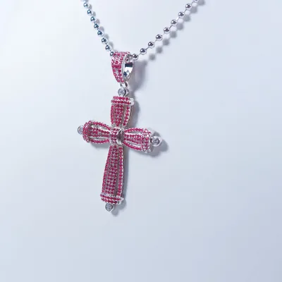 Wholesale Personality Single Pendant Necklace Candy Cross Zirconia CZ Stone Stud Cute Charm Necklace for Gift