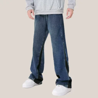 Custom Hot Sale Washed New Style Boys Pants Jeans Fashion Men's Wide Leg Plus Size Denim Pants