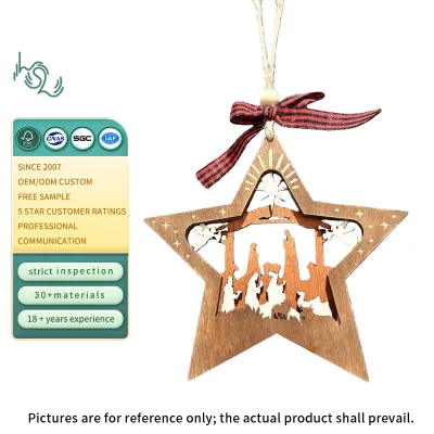 Wooden Religious Jesus Birth Religious Pendant Creative Christmas Desktop Scene Decoration Wooden Handicrafts