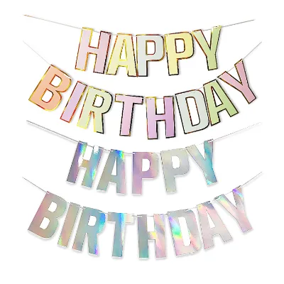 Iridescent Happy Birthday Foil Banner - 5 Ft. | Bday Party Decorations 70s Cool Birthday Decor Sweet 16 21st Y829