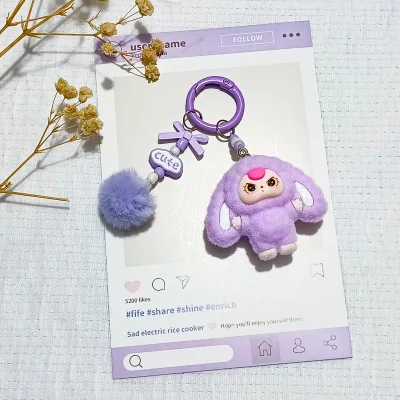 Wholesale Cartoon 3D Mini Three-year-old Doll Small Flocked Animal Figurines Resin Crafts Kids Toys  Keychain
