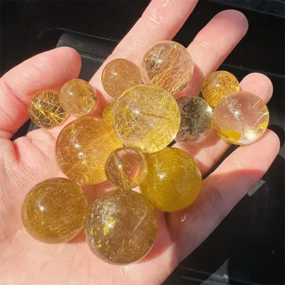 Wholesale Natural Gold Quartz Meditation Hair Crystal Sphere Healing Rutile Rock Crystal Ball for Gifts Decorations