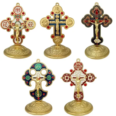 Eastern Orthodox Jesus Icon with Cross Traditional Religious Plated Figure for Prayer Use