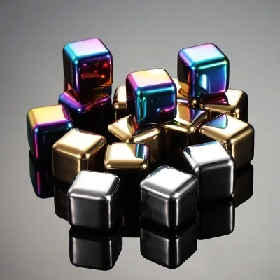Square reusable ice cubes high quality gold metal ice cubes Stainless steel ice stone for sale