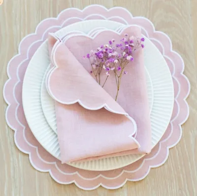 Custom Handmade Round Floral Embroidered Place Mat for Weddings Dinner Plates and Airplanes Linen Cloth Napkins Plain Style