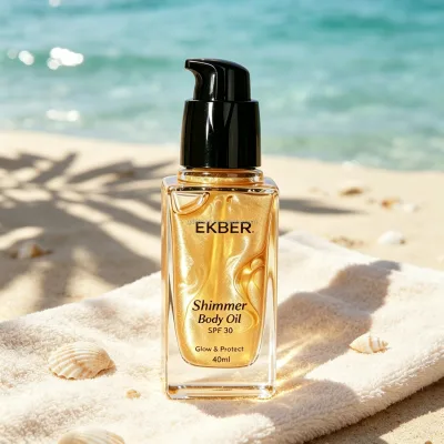 EKBER Glow Oil Highlighter SPF30 Sunscreen Amber Gold Illuminator for Face Body Vegan Illuminating Radiance Shimmering Body Oil