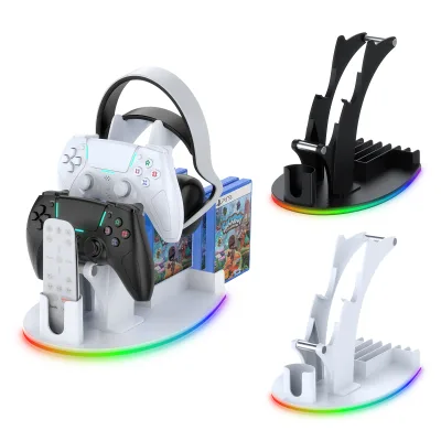 Multifunctional Game Accessories Stand With RGB LED Light Stand For PS5 Wireless Controller Gaming Headset and Remote Holders