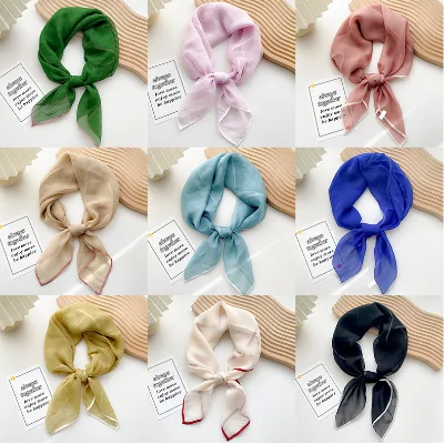 70x70cm Women's Solid Color Thin Polyester Voile Square Scarf Sun Protection Neck Kerchief Hair Tie for Spring Summer Outfit