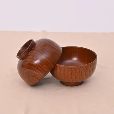 High Quality Eco-Friendly Wooden Rice Bowls Solid Wood Heat-Resistant and Insulated