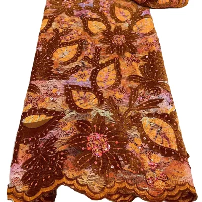 New Design Velvet Sequins African Flower French Velvet Lace Fabric High Quality Nigerian Velvet Lace Fabric for Garment