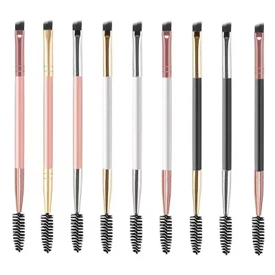 Professional Wholesale Dual Ended Eyebrow Brush and Spoolie Angled Brow Brush for Eyelash Grooming Eye Makeup Tools