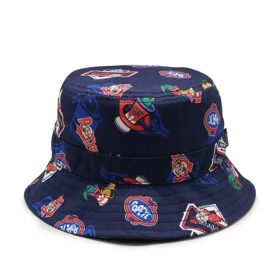 Custom Unisex Cartoon Print Embroidered 6 Panel 100% Polyester Velour Bucket Hat for Daily Use