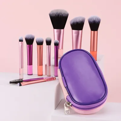 Portable Travel Makeup Brush Set Crystal Handle 10pcs Easy-taken Mini Full Complete Function Makeup Brushes Kit With Brush Pouch