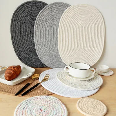 Cotton Rope Placemat Hand-woven Cup Thick Heat Insulation Simple Cotton and Linen Table Mat Placemats