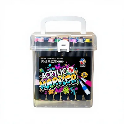 Custom Soft-Tip Acrylic Marker 48-Color Portable Boxed Set Student Art Supplies Overlapping Color Pen Drawing & Coloring